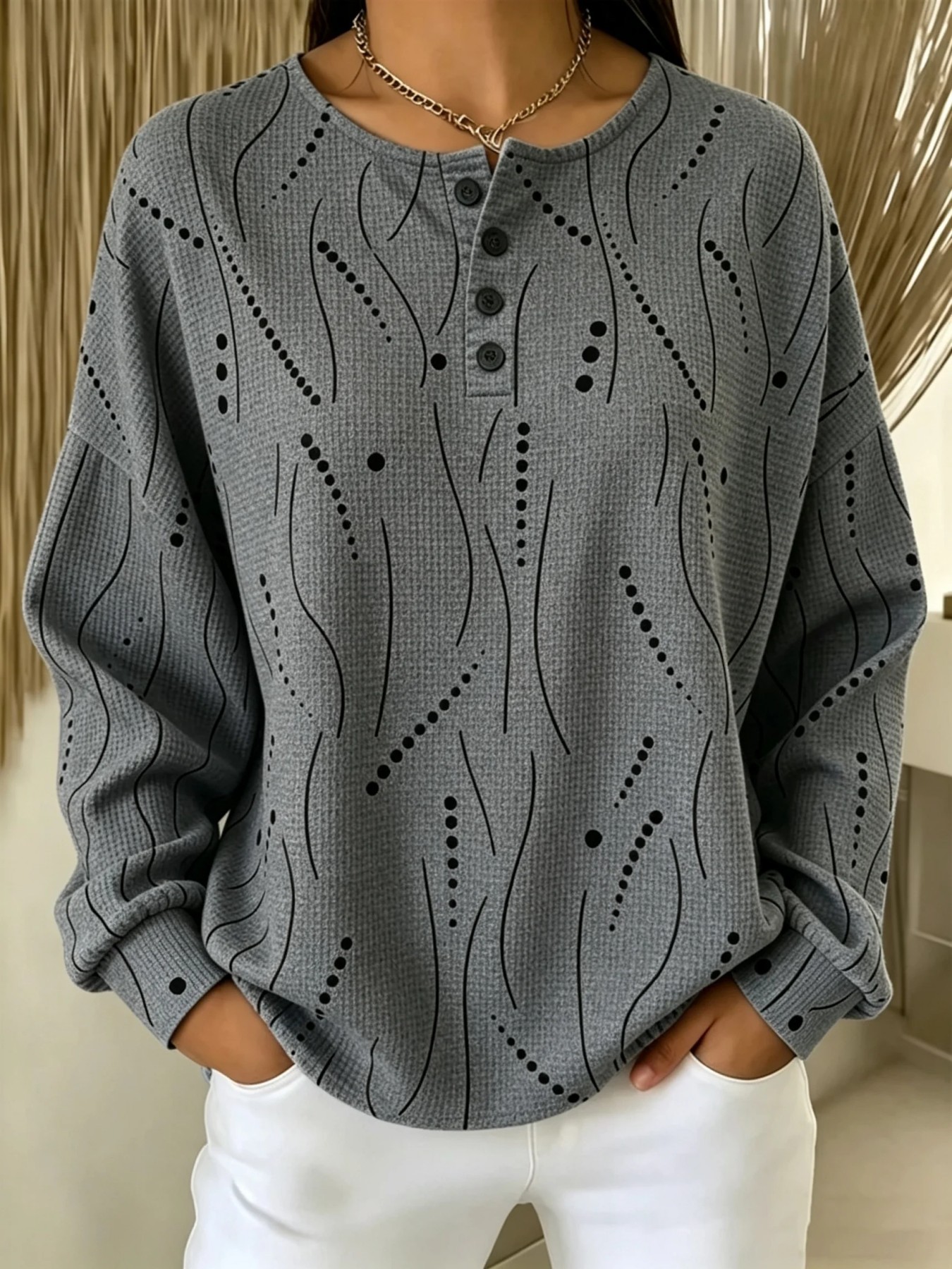 Women's Retro Polka Dot Print Button Sweatshirt