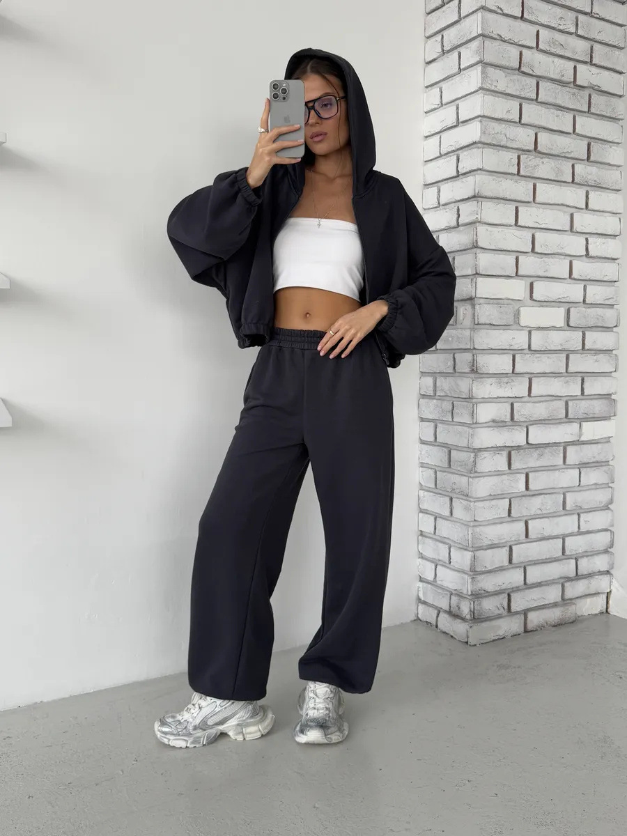 Women's Solid Color Zip-Up Hoodie and Jogger Pants 2-Piece Set