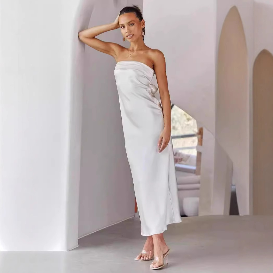 Satin Open-Back Strapless Bodycon Dress