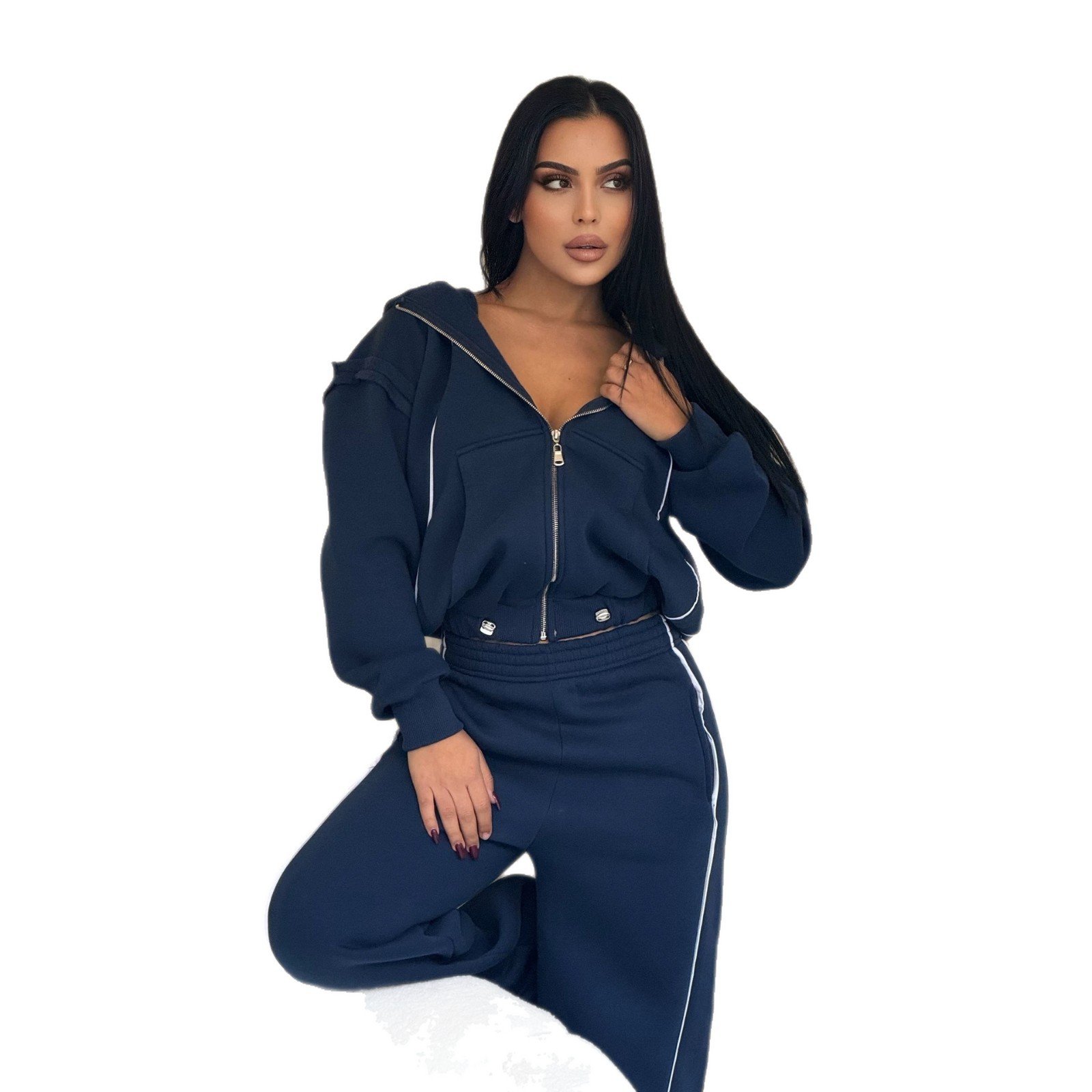 Casual Loose Zip-Up Hoodie Sweatsuit Set