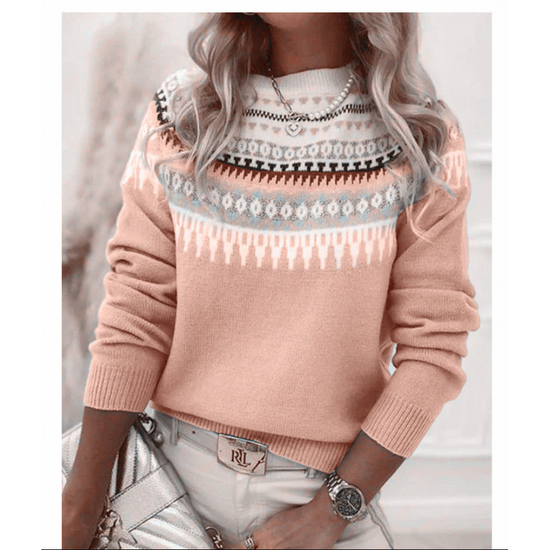Women's Color-Block Crewneck Pullover Knit Sweater