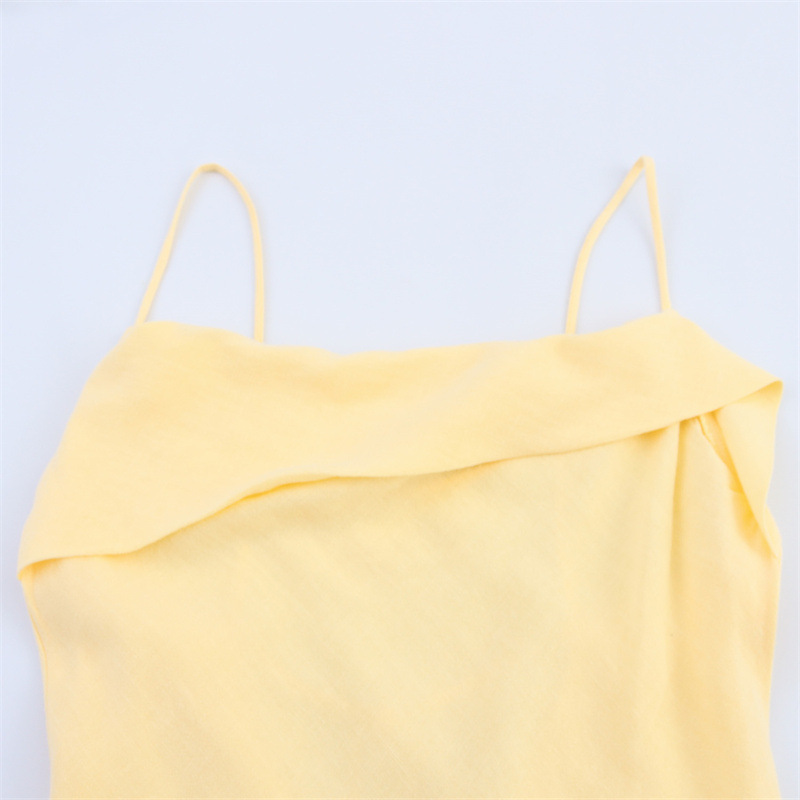 Women's Ramie Blend Sleeveless Midi Dress High Waist Asymmetric