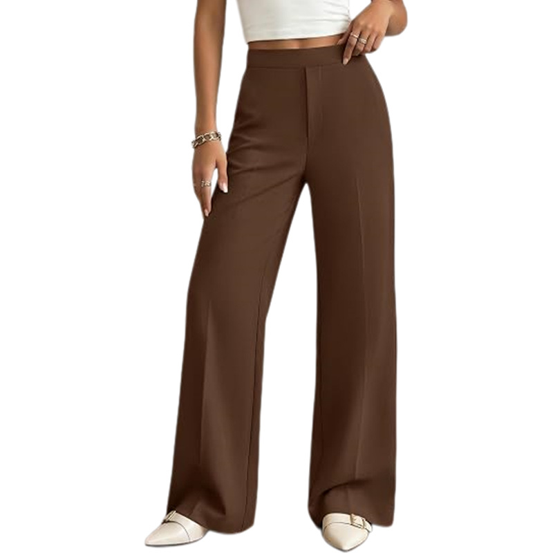 Women's Solid Color Wide-Leg Pants Elastic Waist Casual Commuter Trousers