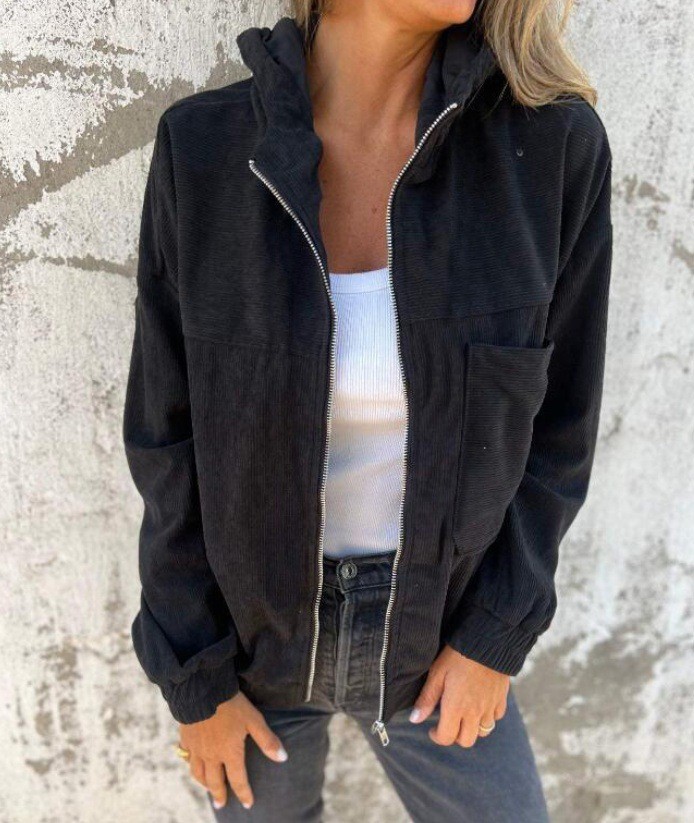 Women's Corduroy Hooded Jacket Solid Color Casual Loose Fit
