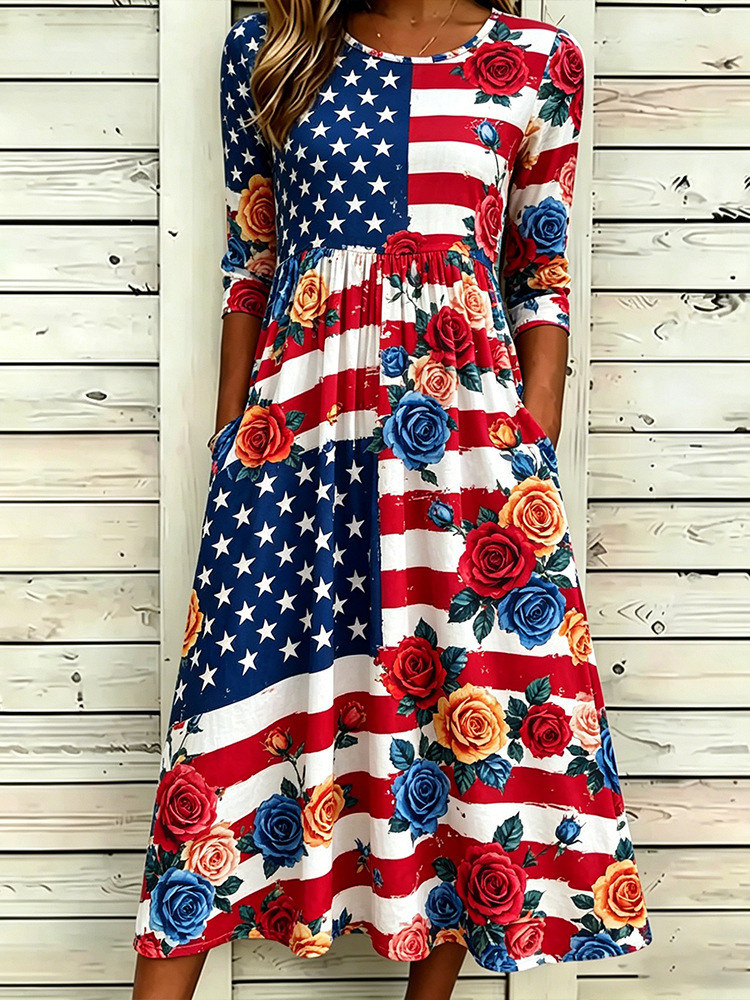 Women's Floral Print Ruched Bodycon Midi Dress Sleeveless Crew Neck