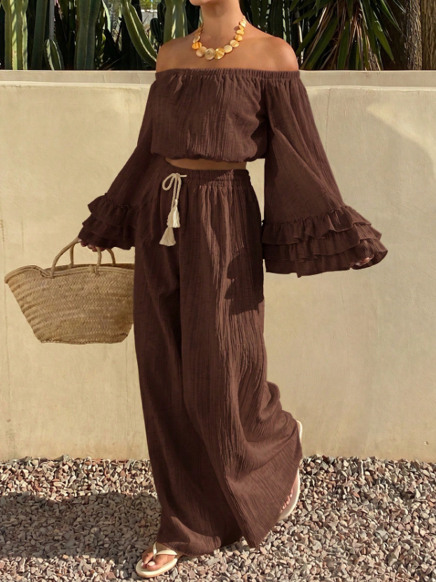 Off-Shoulder Ruffle Two-Piece Vacation Set