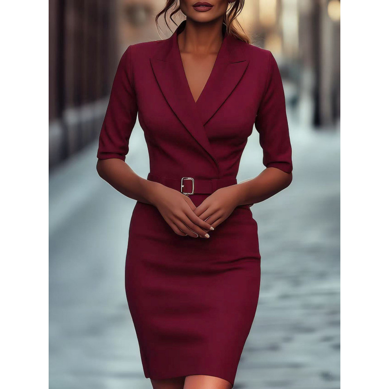 Tie-Waist Bodycon Knit Dress with High Neck and Flutter Sleeves