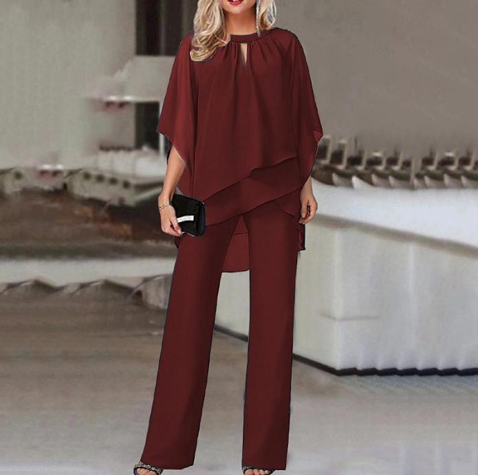 Women's Solid Color Loose Casual Asymmetrical Two-Piece Set