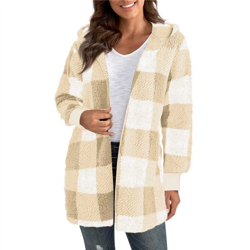 Women's Loose Plaid Fuzzy Cardigan Sweater
