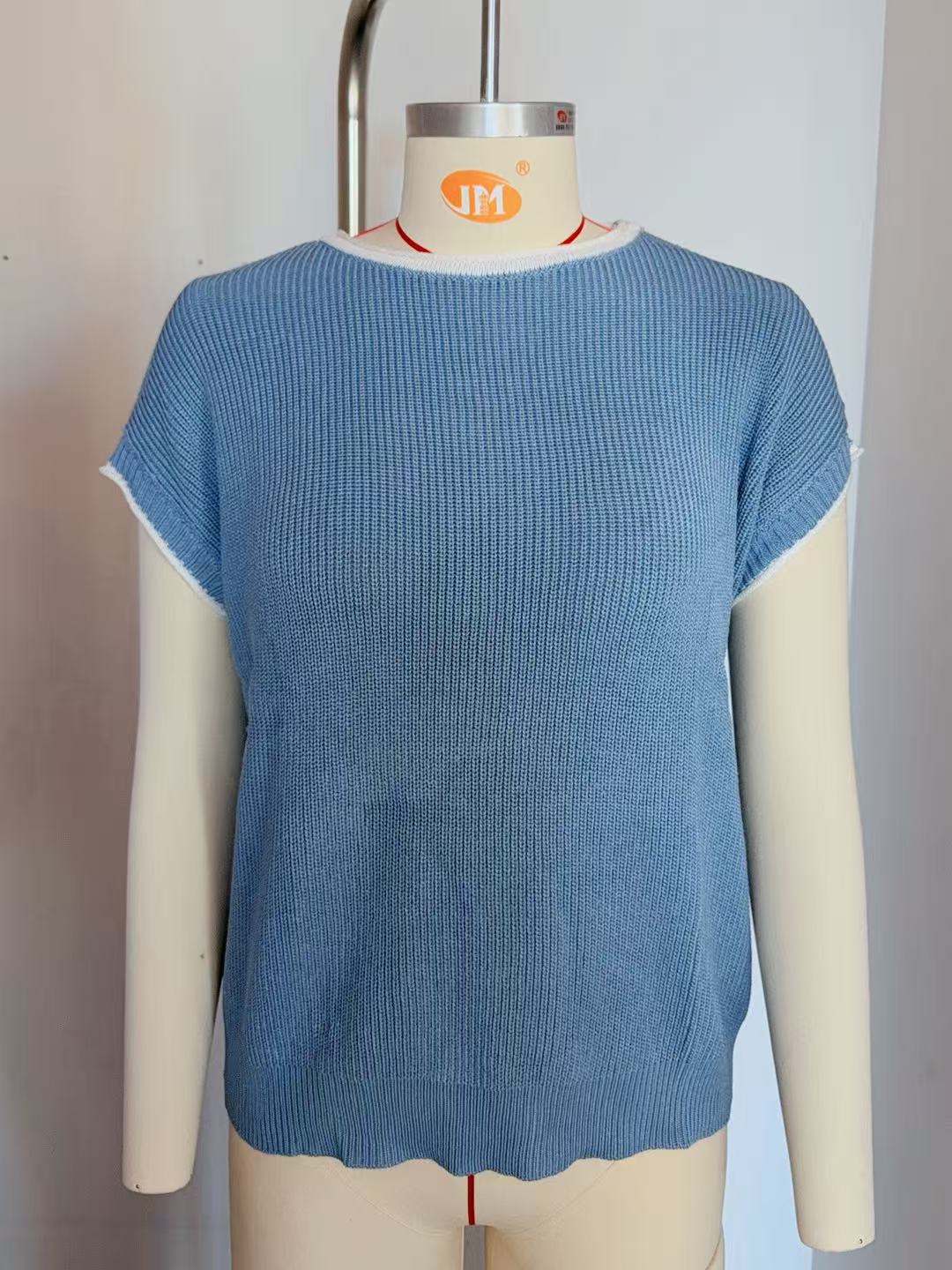 Women's Color-Block Crewneck Short-Sleeve Sweater
