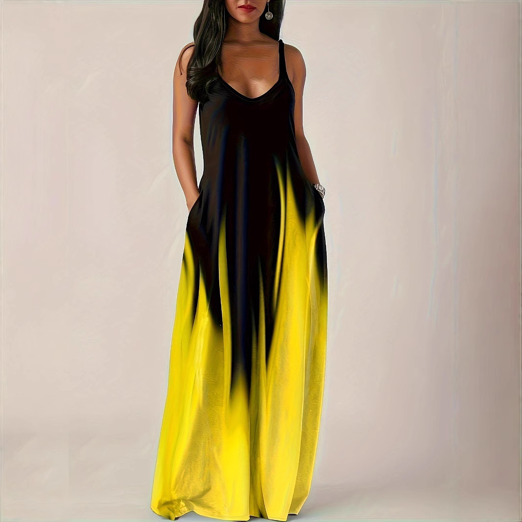 Gradient Print Sleeveless V-Neck Maxi Dress