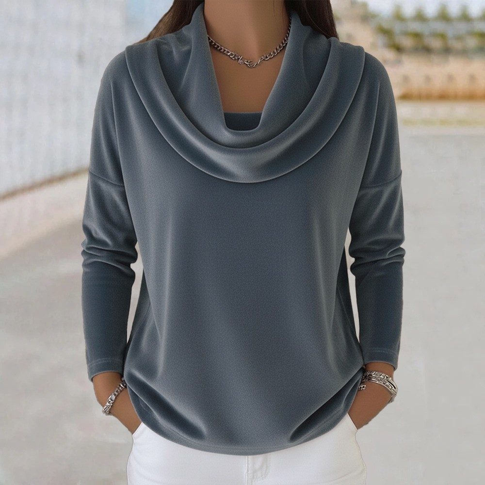 Women's Solid Velvet Long-Sleeve Top with Peter Pan Collar