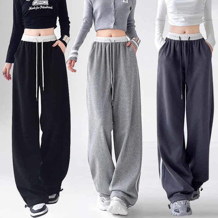 Striped Wide-Leg High-Waist Sweatpants for Women, Loose Straight Korean Style
