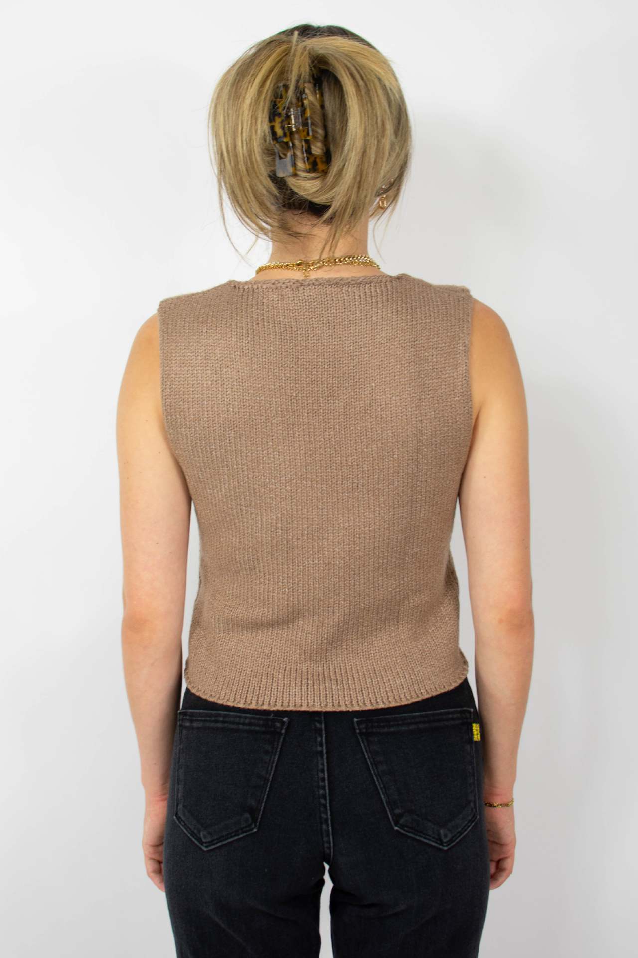 Sexy Sleeveless V-Neck Open-Knit Crop Vest Sweater