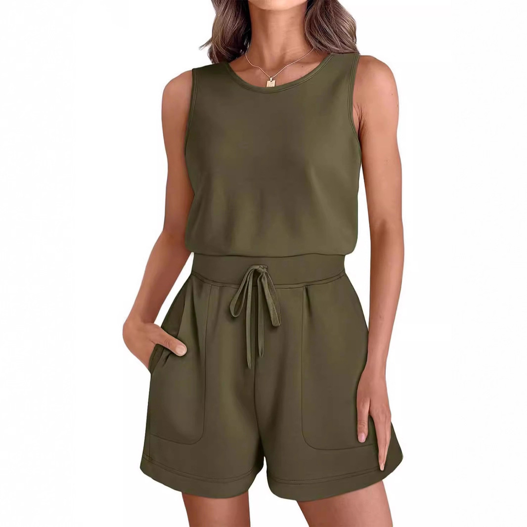 Drawstring Tank Top and Shorts Set Sleeveless Fitness Wear