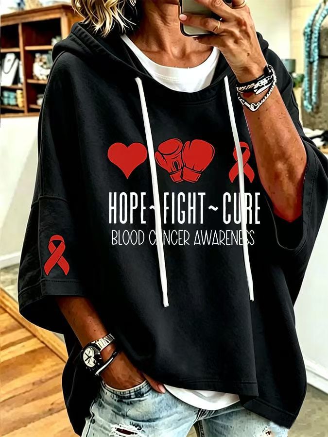 Heart Boxing Glove Ribbon Print Loose-Fit Hoodie for Women