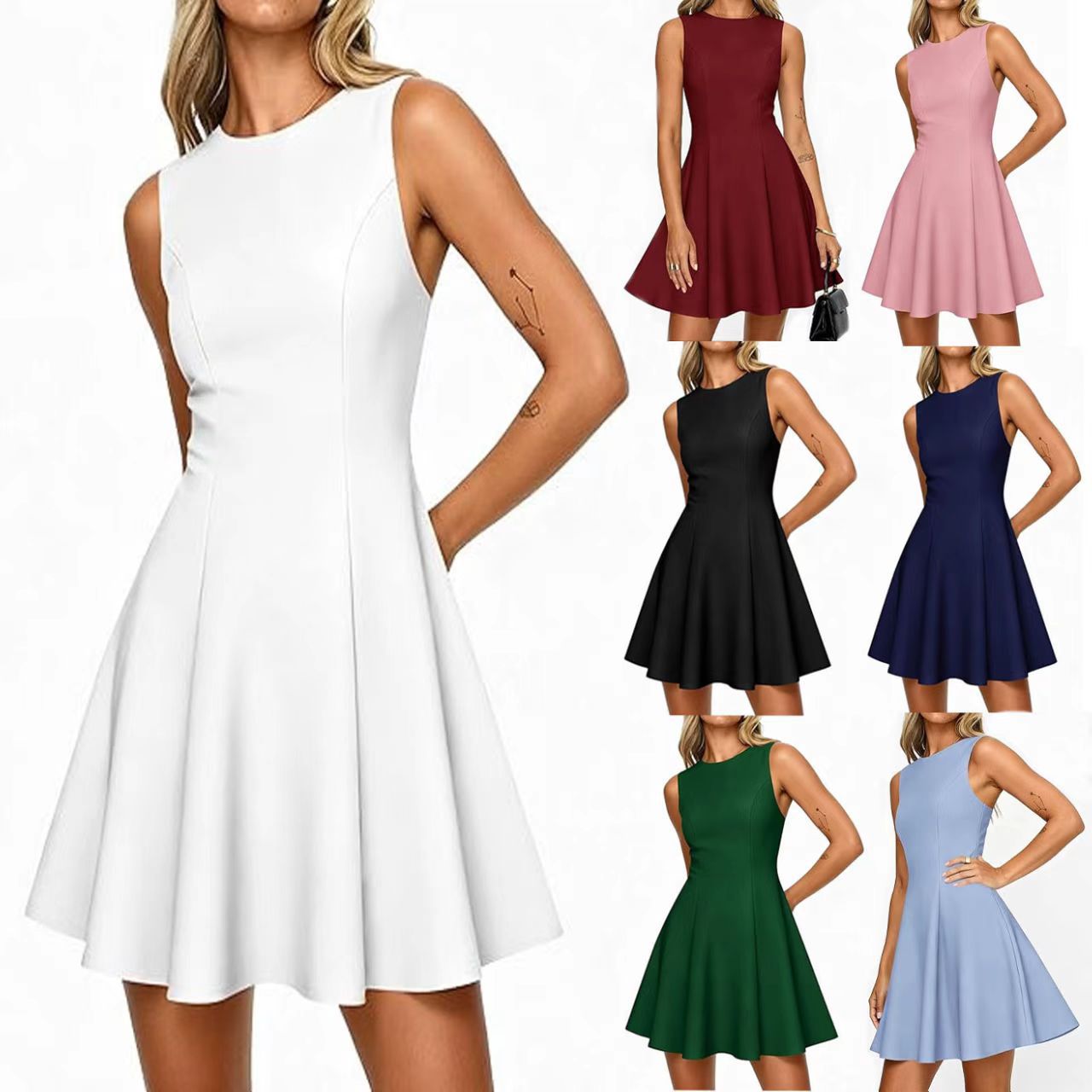 Women's Sleeveless Boat Neck A-Line Dress Casual