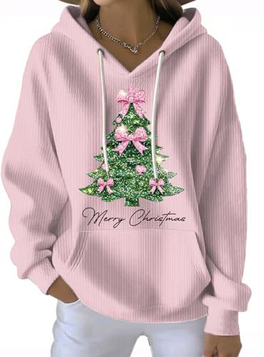 Women's Bow Christmas Tree Letter Print Hoodie