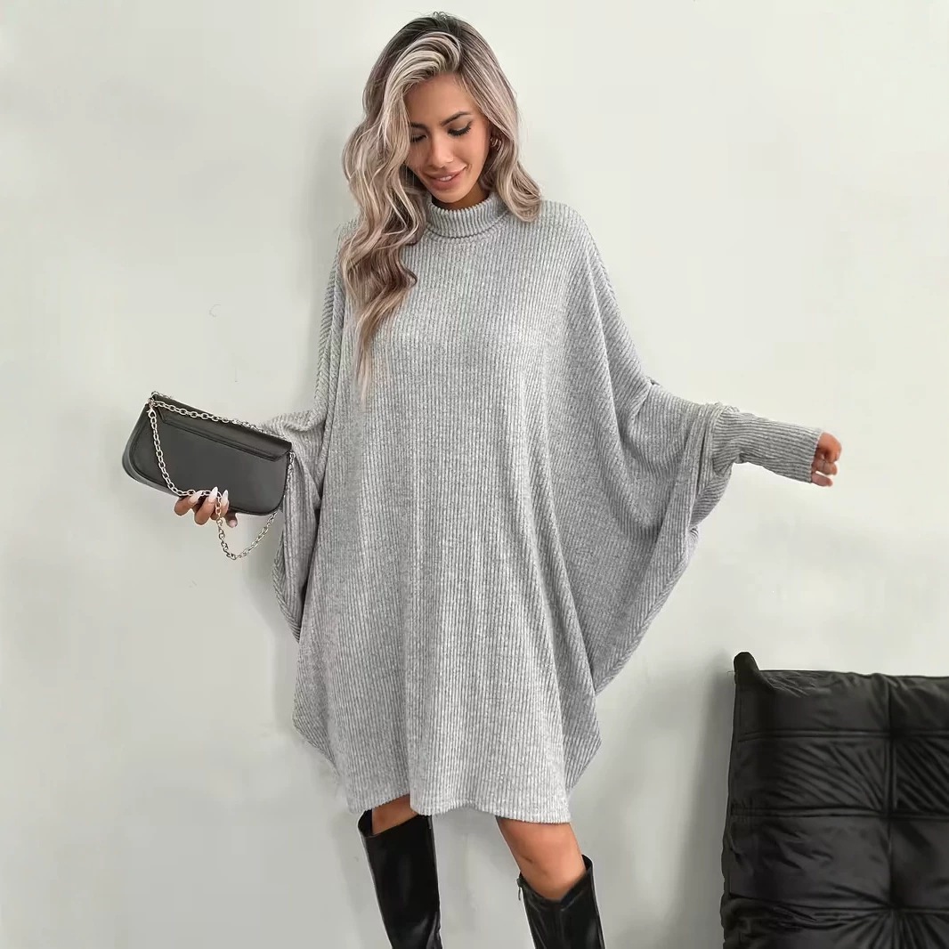 Elegant Batwing Sleeve Turtleneck Long Sleeve Dress