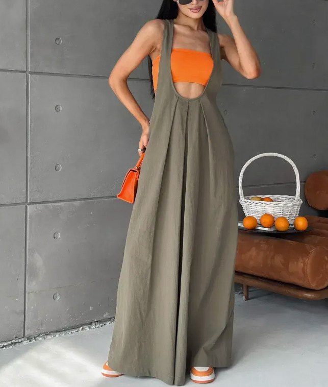 Bohemian U-Neck Sleeveless Long Dress with Loose Waist