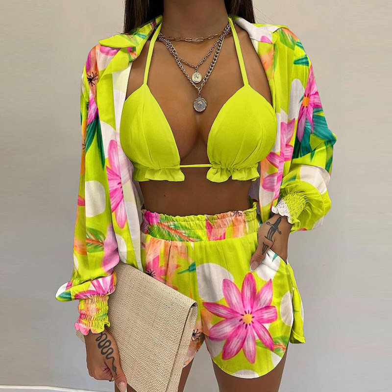 Women's Printed Cami Shirt and Shorts 3-Piece Set