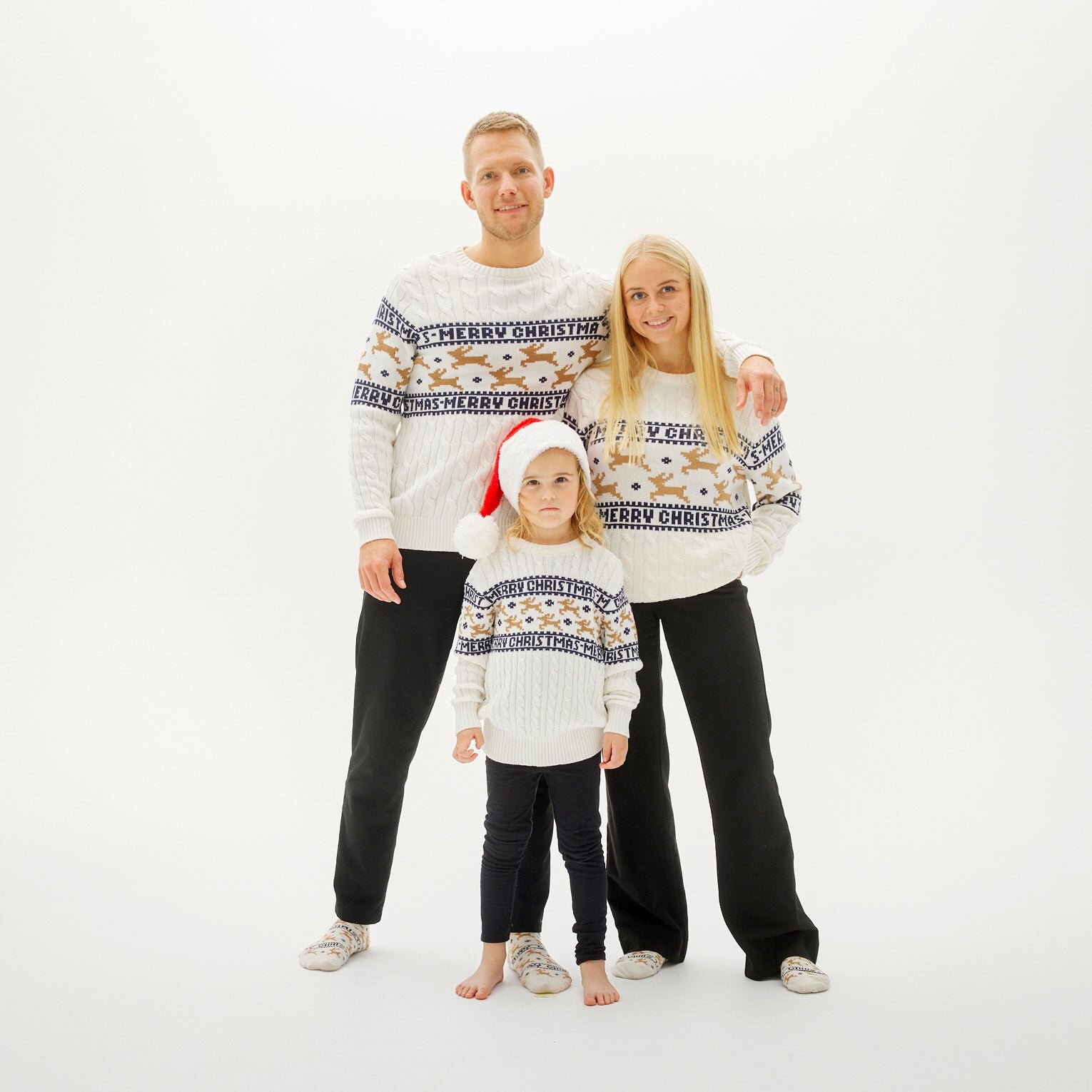 Reindeer Jacquard Knit Sweater Crewneck Matching Family Christmas Pullover