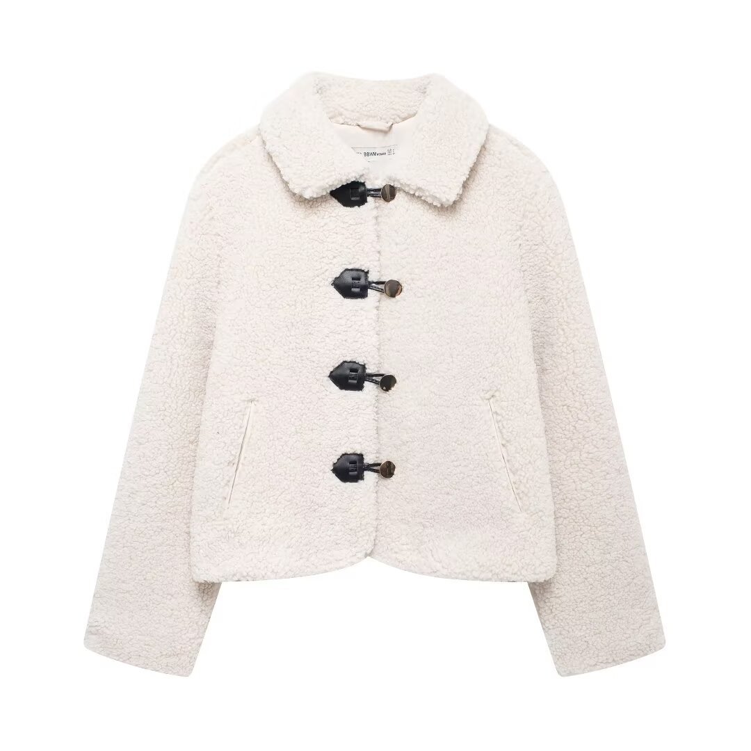 Women's Street Style Cropped Lapel Collar Long Sleeve Jacket