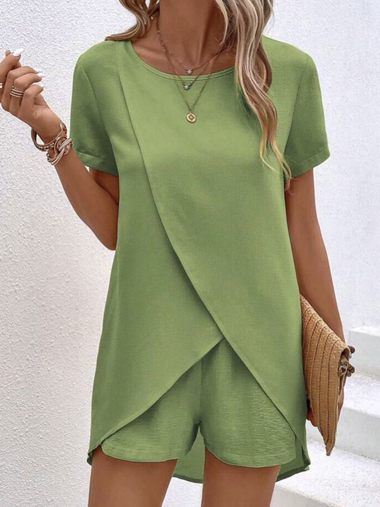 Women's Asymmetric Top and Shorts Two-Piece Casual Set