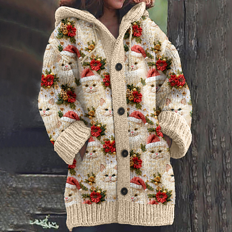 Women's Halloween Zombie Floral Print Hooded Button Cardigan Sweater