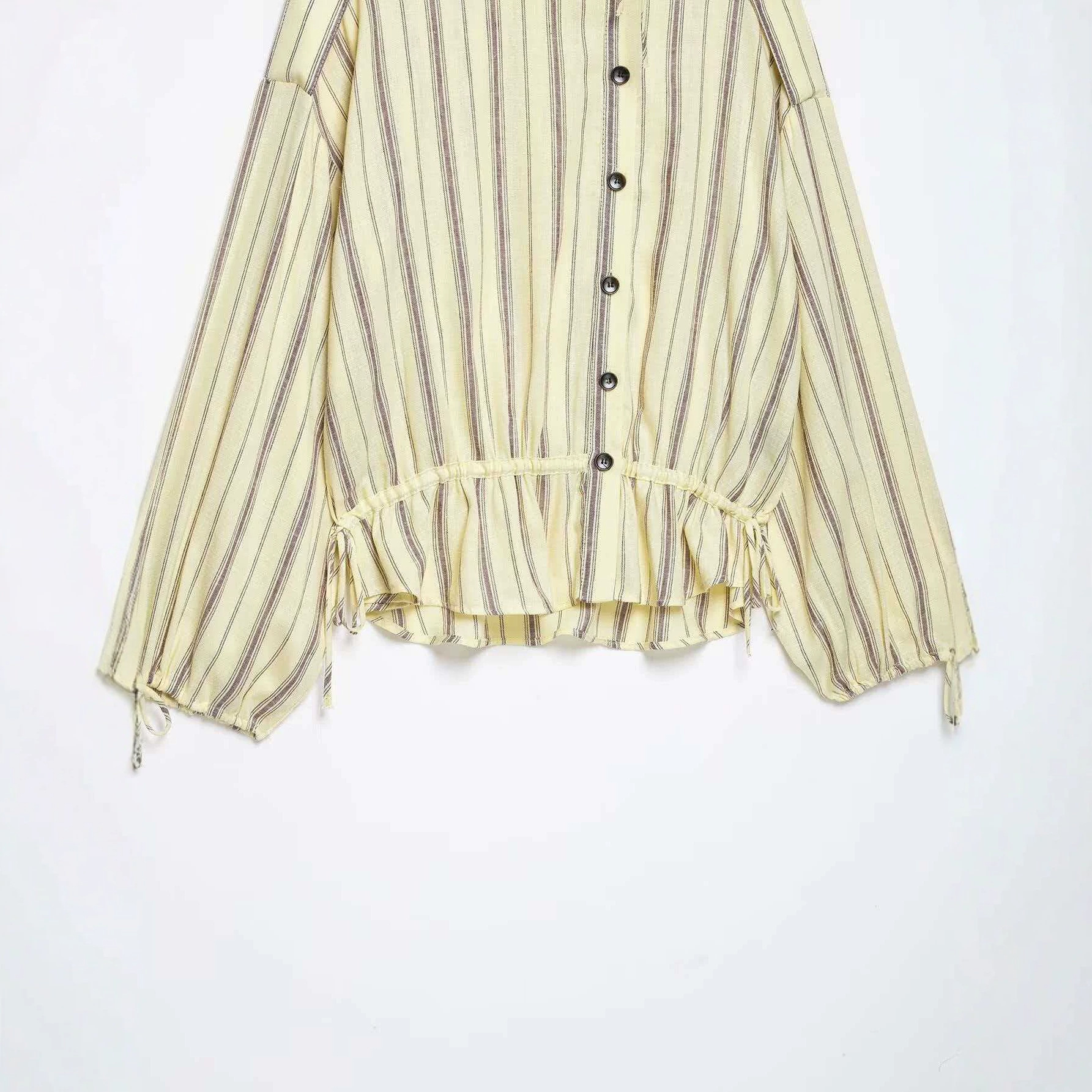 Women's Retro Vertical Striped Drawstring Jacket
