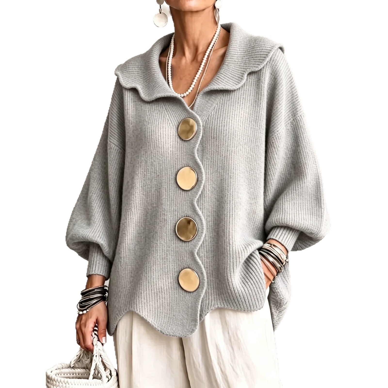 Women's V-Neck Long Sleeve Knit Sweater Top