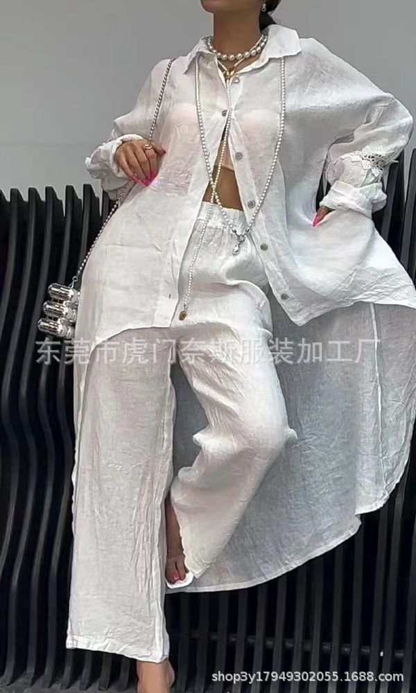 Women's Asymmetrical Hem Long Sleeve Top and Pants Set