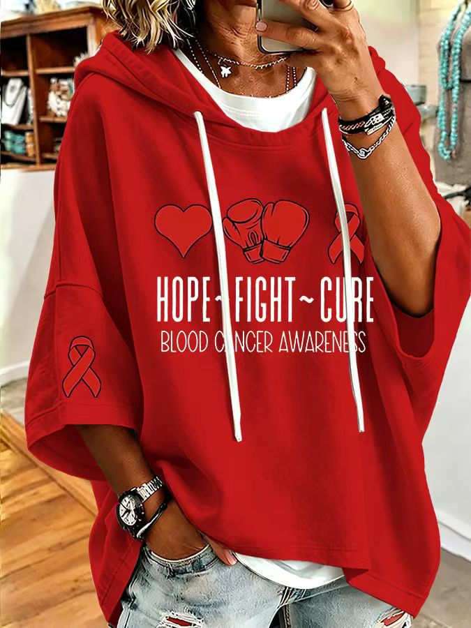 Heart Boxing Glove Ribbon Print Loose-Fit Hoodie for Women