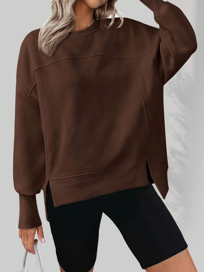 Women's Crewneck Long-Sleeve Split Loose Casual Pullover Sweatshirt
