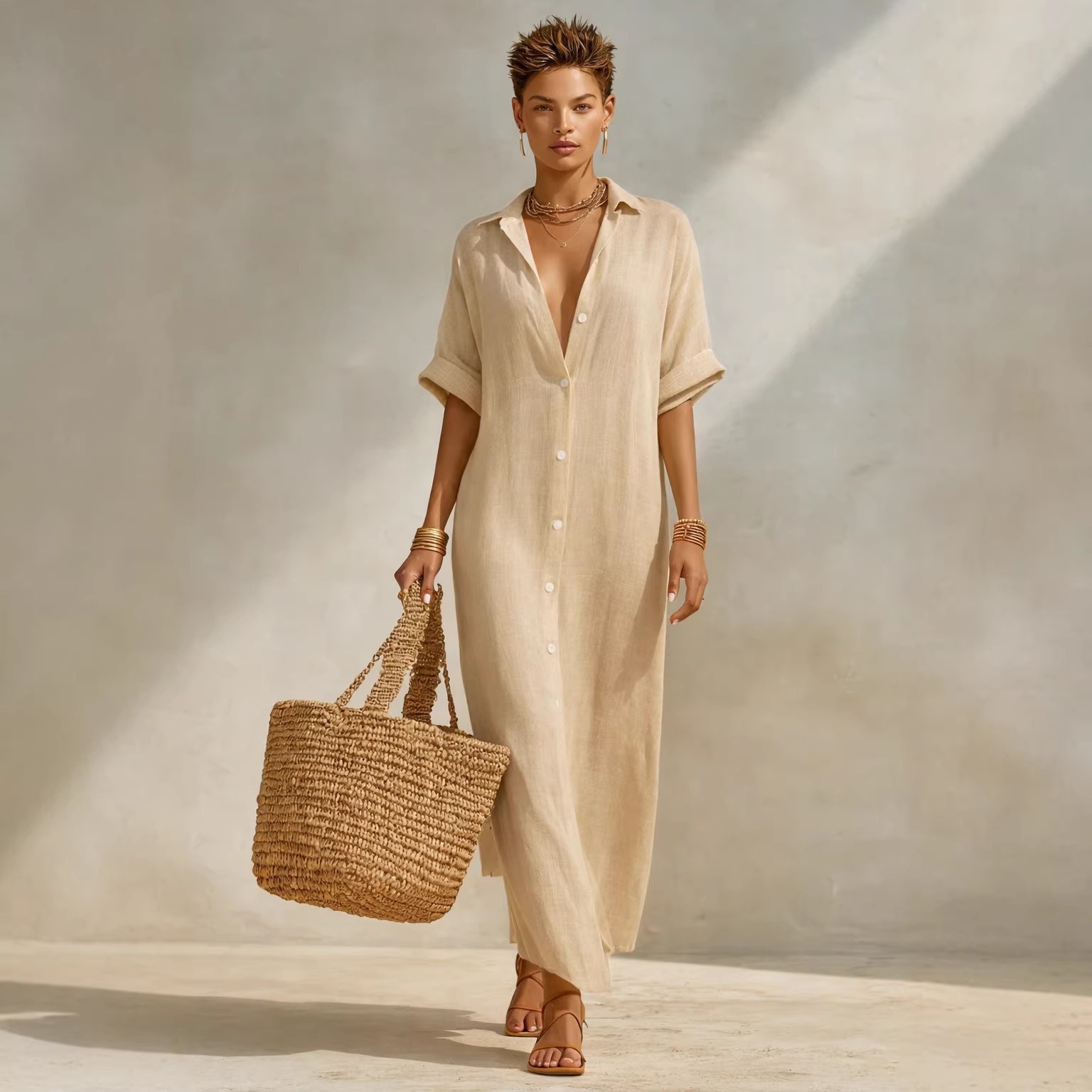 Women's Striped Shirt Dress Loose Casual Long Vacation Dress
