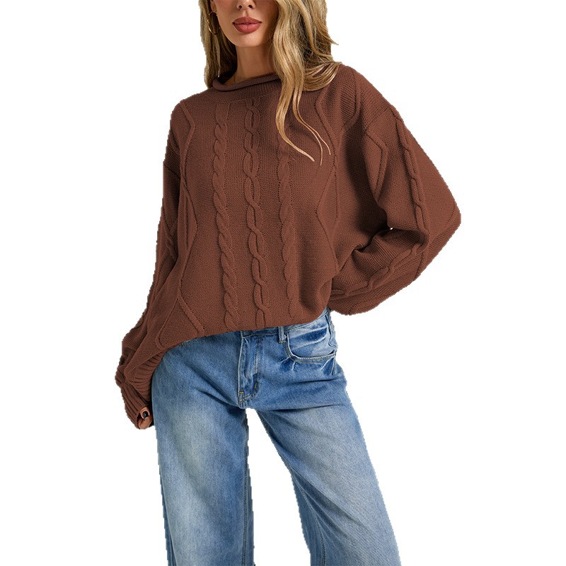 Women's Loose Crewneck Cable Knit Sweater