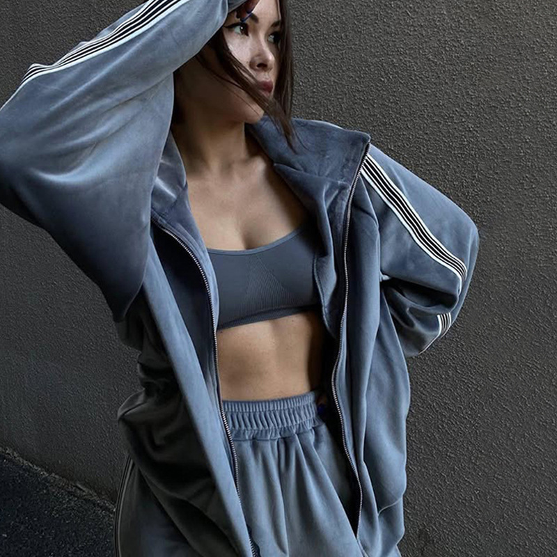 Women's Colorblock Zip Jacket & Pants Set Casual Streetwear Two-Piece
