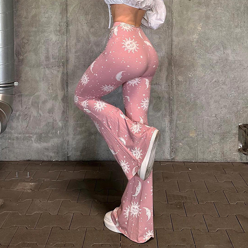 Abstract Print Flared Yoga Pants Slimming Leg-Lengthening Casual Pants