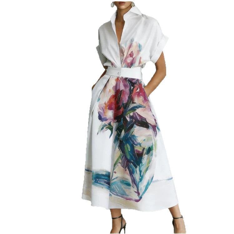 3D Floral Bird Print Beach Vacation Shirt Dress Cover-Up