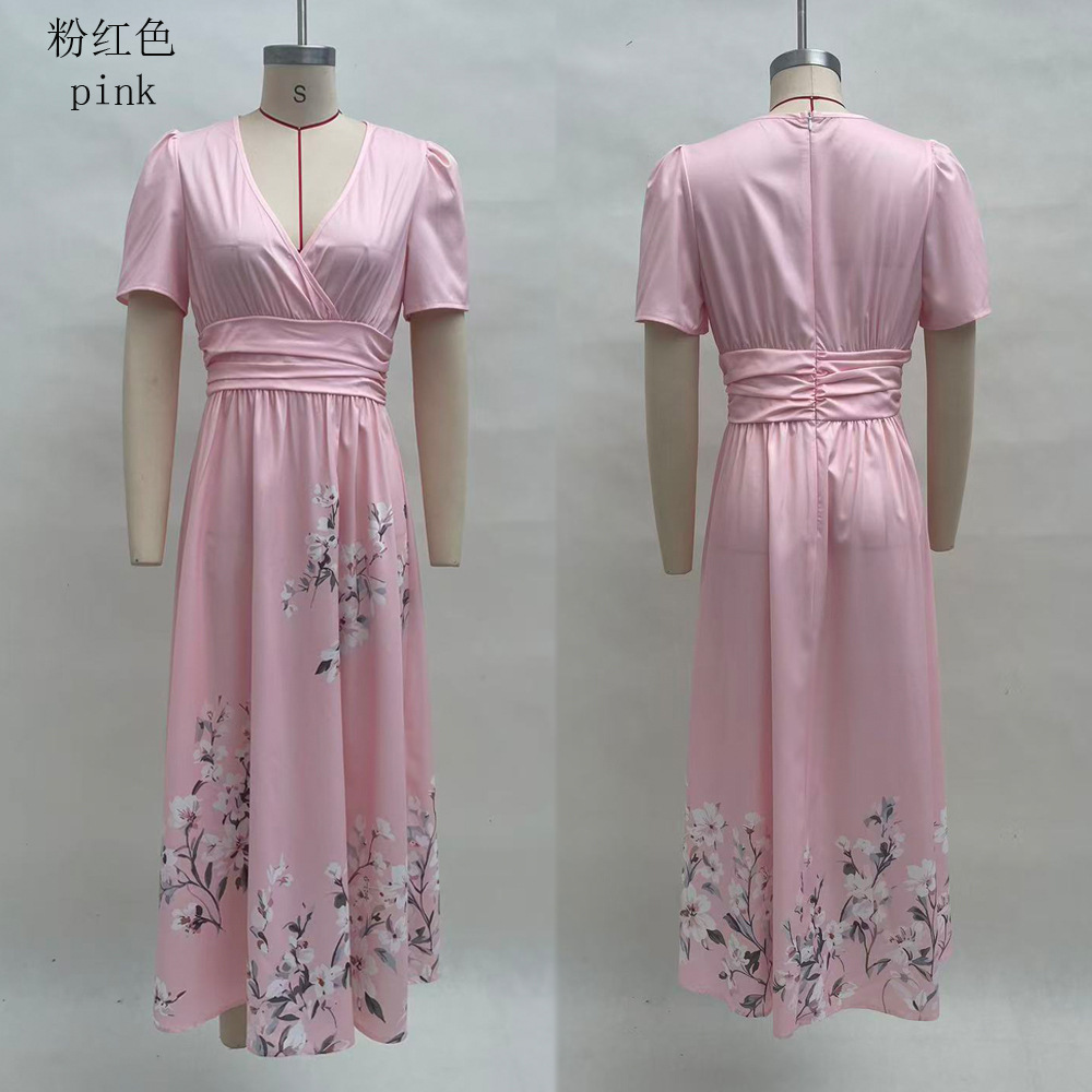 Floral Print Sleeveless V-Neck Pleated A-Line Maxi Dress