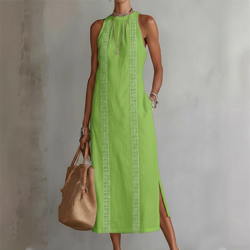 Women's Solid Color Sleeveless Round Neck Long Dress