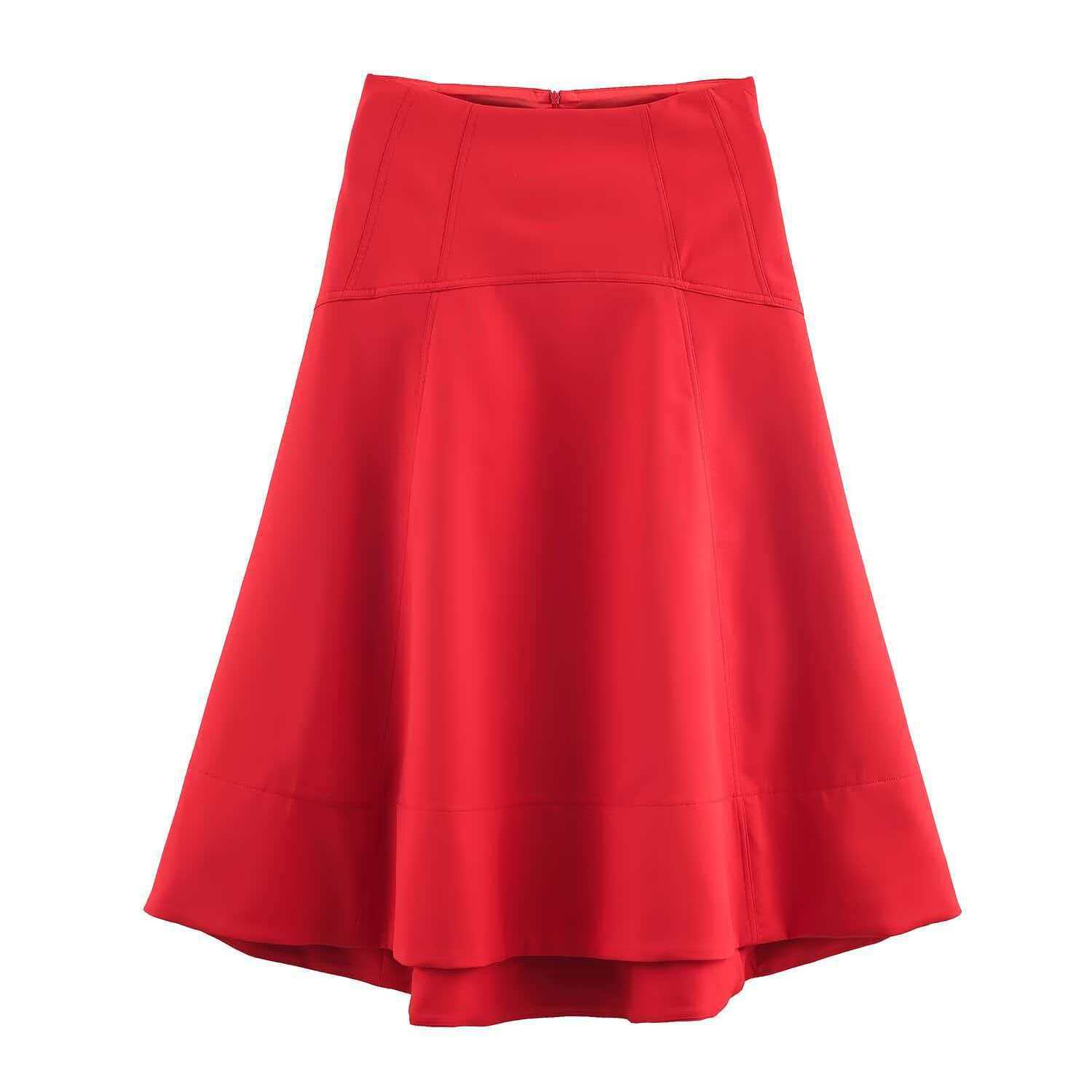 Red Double-Breasted Blazer and High-Waist A-Line Skirt Set