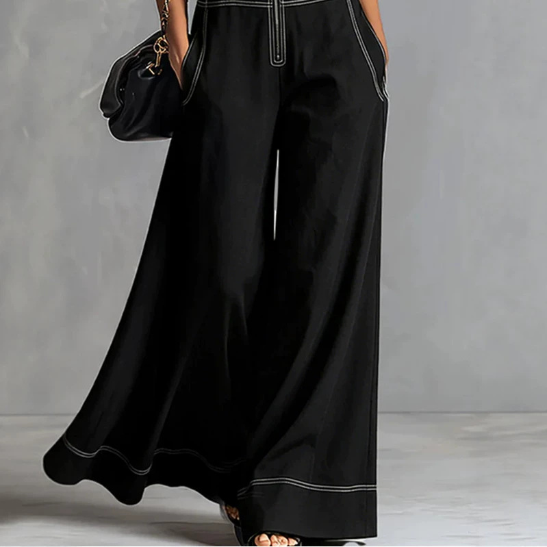 Black Denim Sleeveless Wide-Leg Jumpsuit