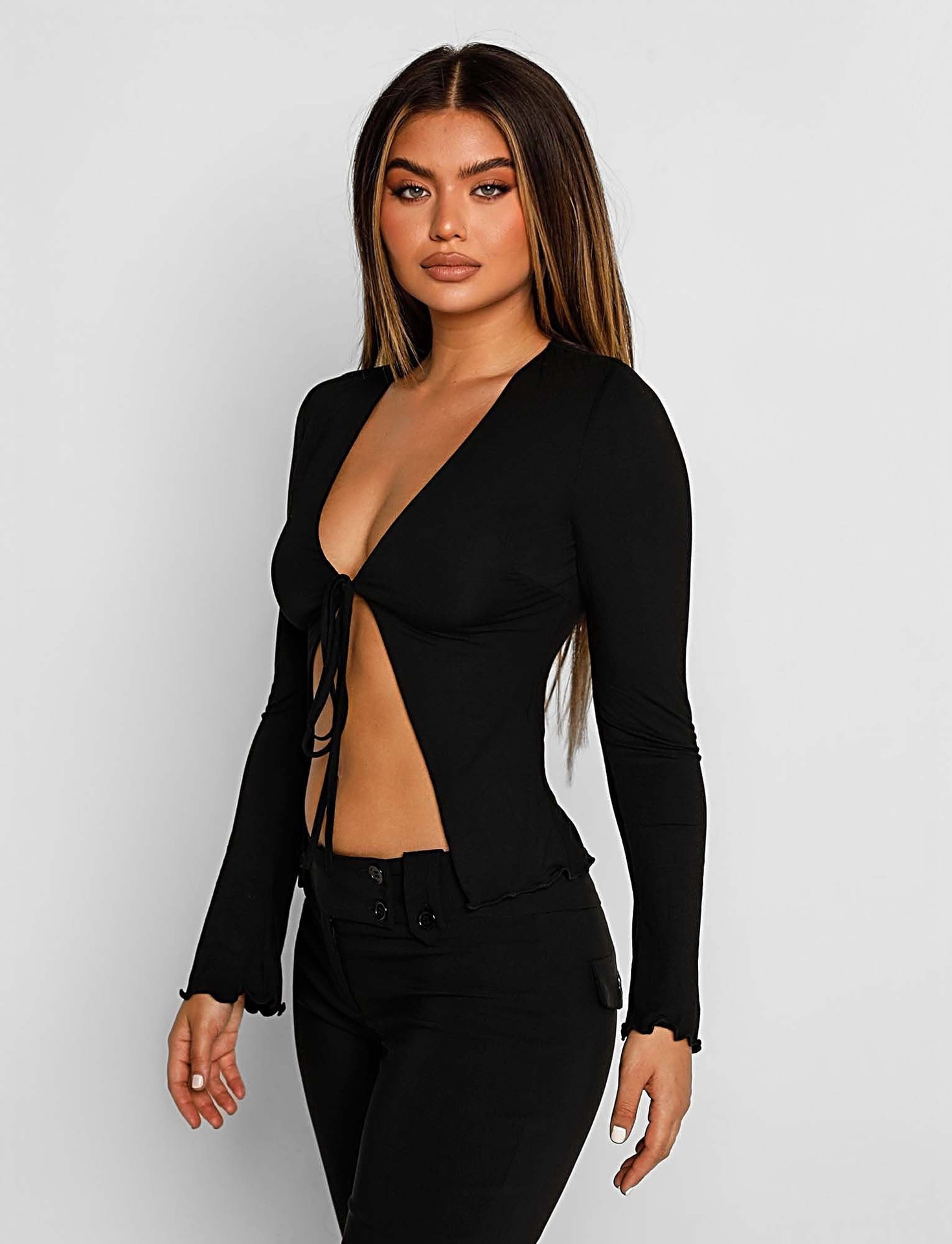 Women's Printed Long-Sleeve Lace-Up Cardigan