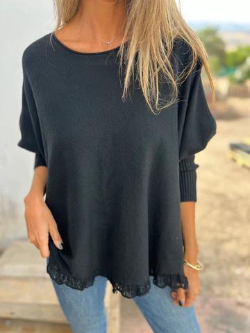 Women's Loose Long Sleeve Ruffle Knit Top