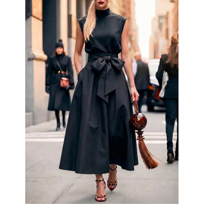 Black High Neck Sleeveless A-Line Maxi Dress