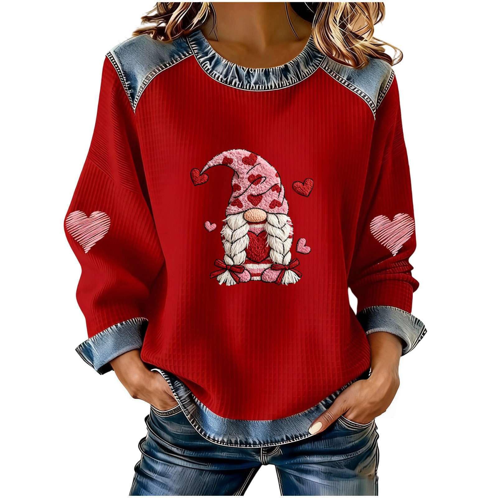 Women's Heart Print Crewneck Sweatshirt