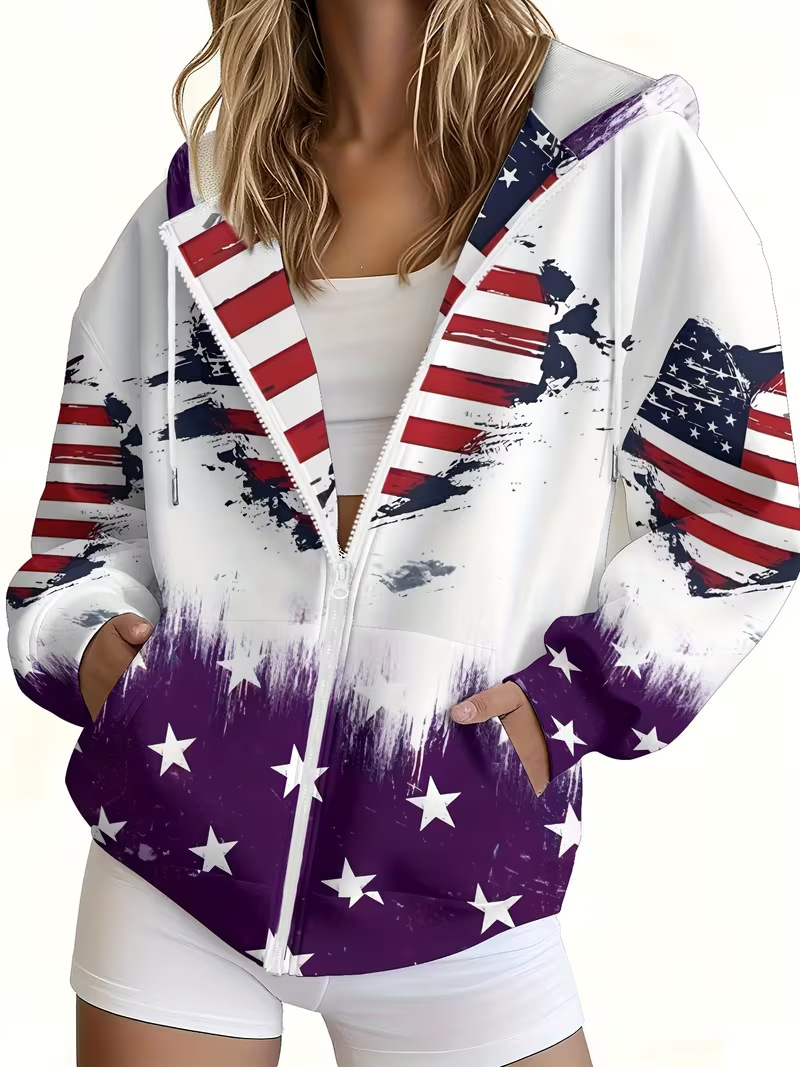 Women's USA Stars & Stripes Zip-Up Hoodie