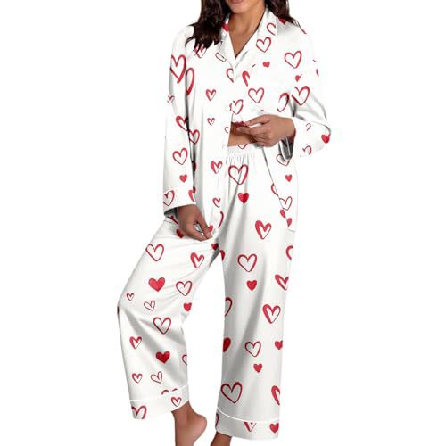 Women's Cuban Collar Christmas Bow Print Long Sleeve Shirt Set
