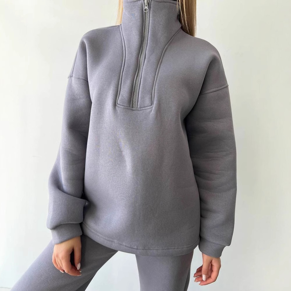 Women's Loose Stand Collar Sweatshirt and Jogger Pants Two-Piece Set